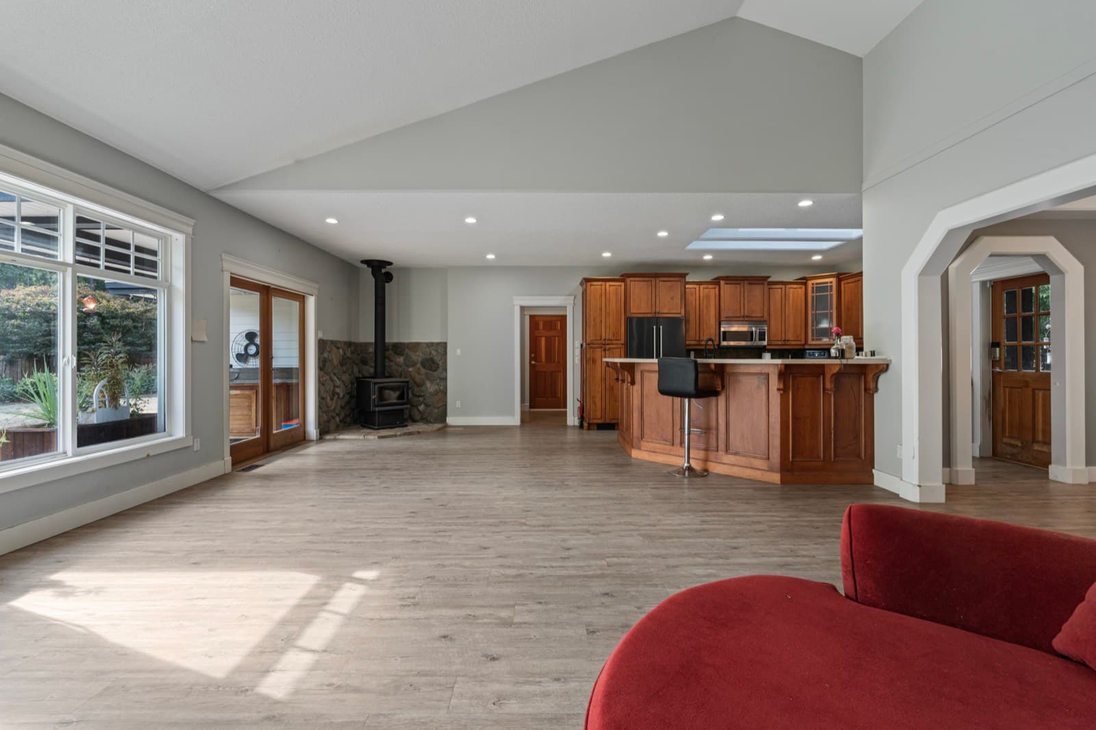 Great room, coffee nook, and kitchen before
